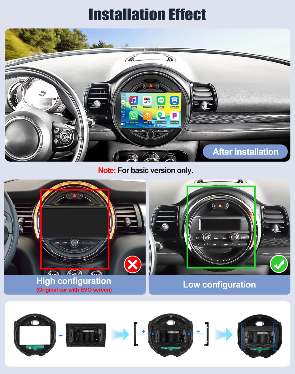 SIXWIN Android Car Play Screen for BWM Mini Cooper F55 2014-2019 9 Inch Touch Screen with CarPlay Android Auto Mirror Link Bluetooth FM 28UI Backup Camera GPS WiFi FM SWC MIC 2G+64G