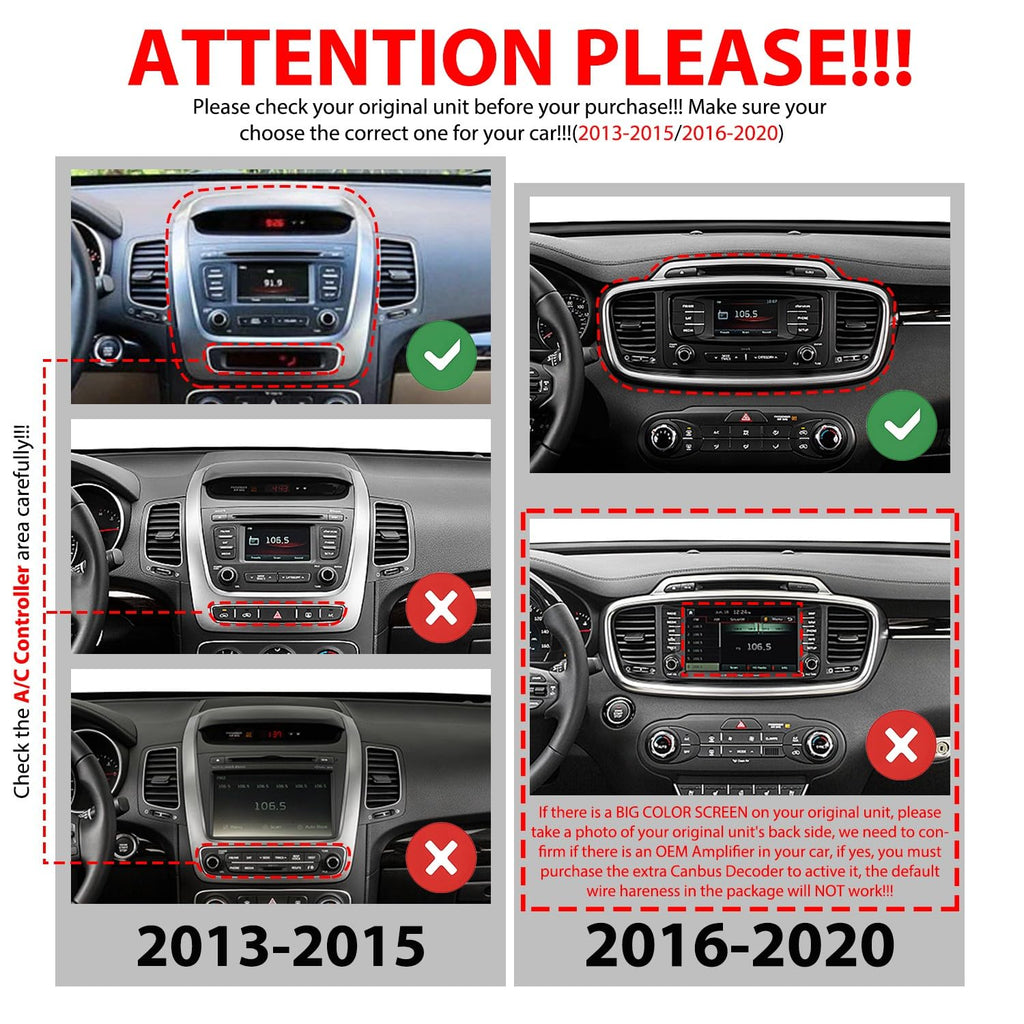 for Kia Sorento 2013-2015 Car CarPlay Android Auto Navigation Stereo GPS Radio Reverse Camera Display 13.1" QLED Touchscreen Headunit Tablet Pad Media Player, if Applicable Octa Core 8G+256G