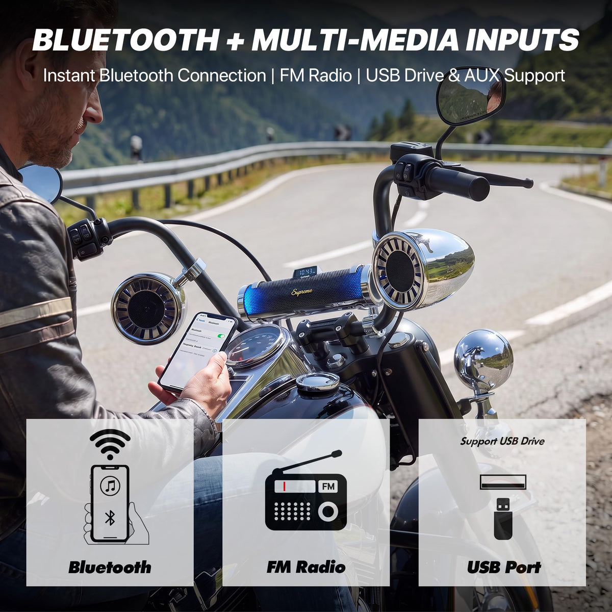 Bluetooth Motorcycle Speakers Waterproof 10-Speaker Motorcycle Radio