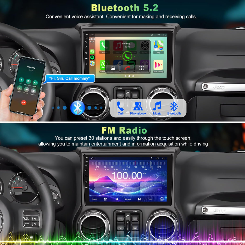 Android 13 Car Stereo for Jeep Wrangler 2011 2012 2013 2014 with Carplay and Android Auto,10.2 inch Touch Screen,Bluetooth,WiFi,GPS,FM Radio,Backup Camera,4GB+64GB