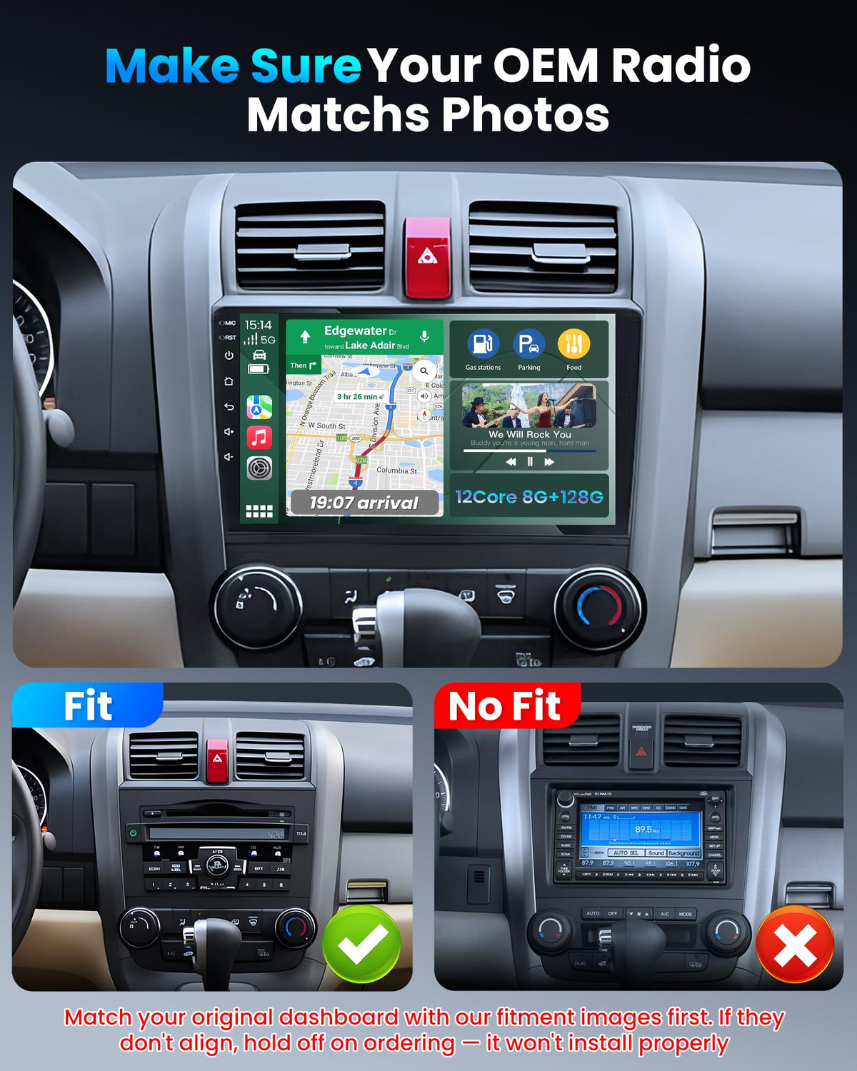 12 Core 8G+128GB Car Radio Stereo for Honda CRV 2007-2011: Upgrade 9 Inch 1280 * 800 IPS Touchscreen Stereo Wireless Carplay Android Auto 1080P Backup Camera Bluetooth GPS 5G WiFi FM SWC