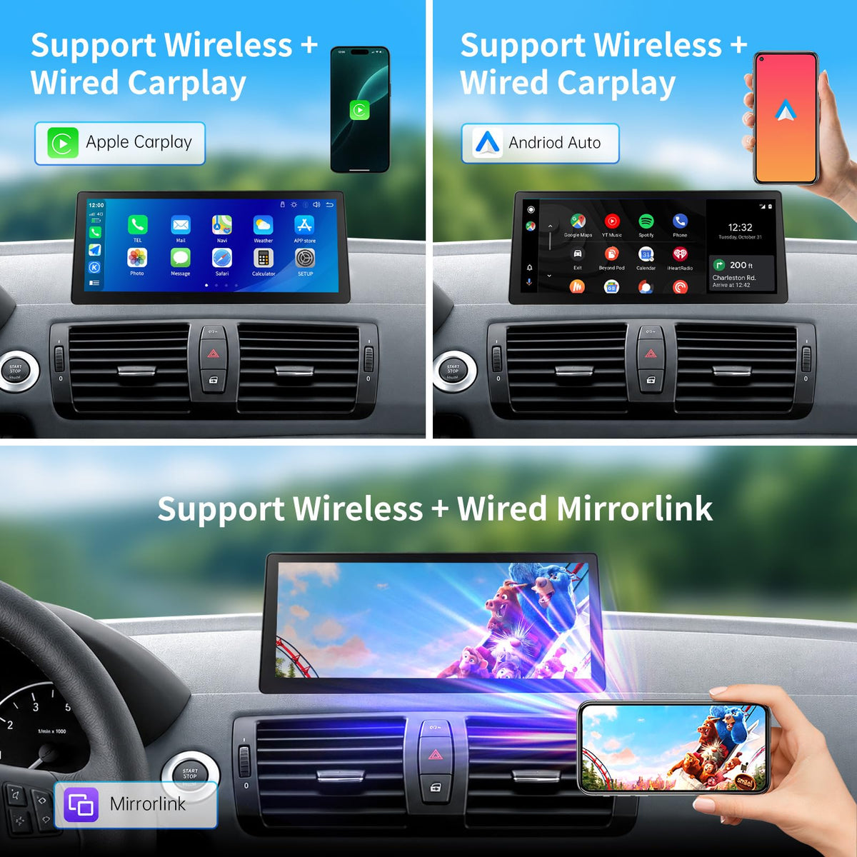 Wireless Android Auto Carplay Screen for BMW 1 Series E81 E82 E87 E88 2004-2008 with CCC System Support Mirrorlink Bluetooth Siri 10.25 Inch Car Screen Radio