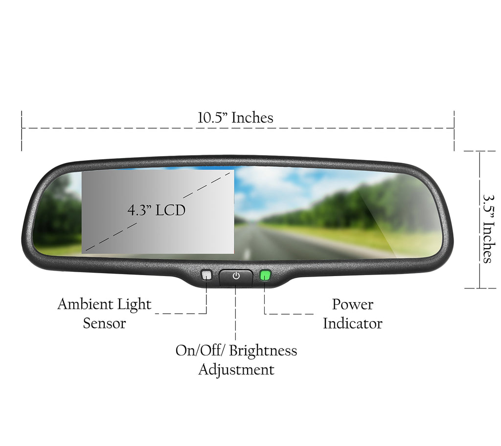 Master Tailgaters 10.5" OEM Rear View Mirror with 4.3" LCD Screen + OnStar Buttons for Existing Wiring | Rearview Universal Fit | Auto Adjusting Brightness LCD | Anti Glare | Full Mirror Replacement