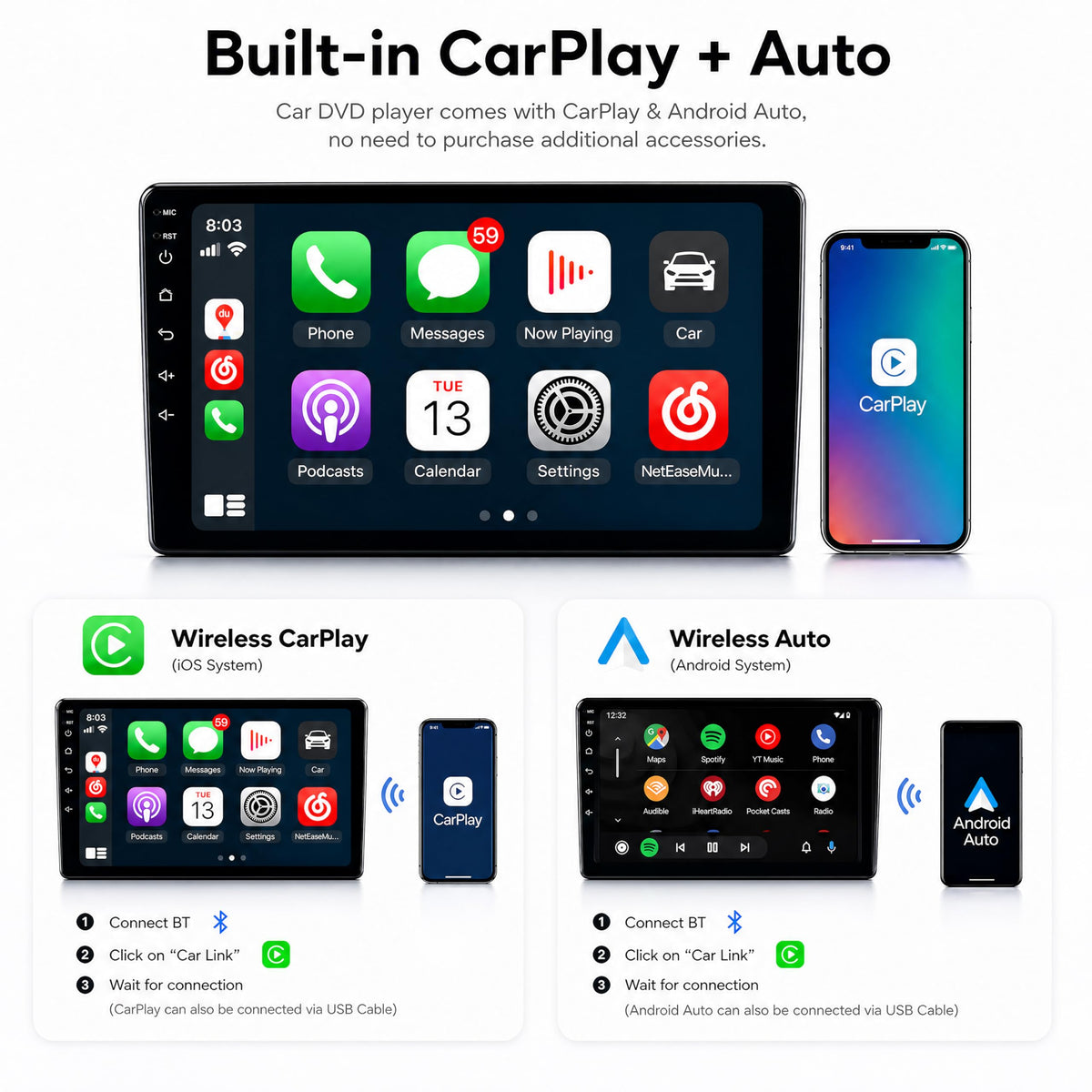 Android 14 Car Radio Stereo for Mitsubishi Eclipse 2006-2011, 9-Inch Touchscreen Dash Kit X10-W:2+64GB, Wireless CarPlay, Android Auto, GPS Navigation, Bluetooth, SWC, WiFi, 5G DSP, Backup Camera