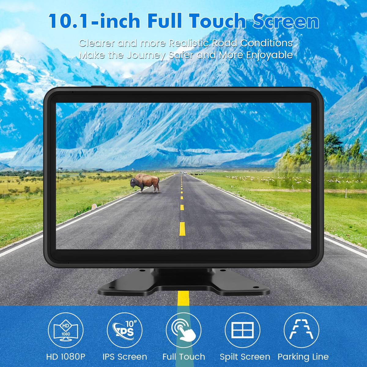 Wired Backup Camera System with 10.1" Touch Monitor, 4 HD 1080P Rear View& Side View Cameras, 4 Split Screen, Night Vision, IP68 Waterproof Back up Camera for Truck/RV/Trailer/Bus/Tractor..