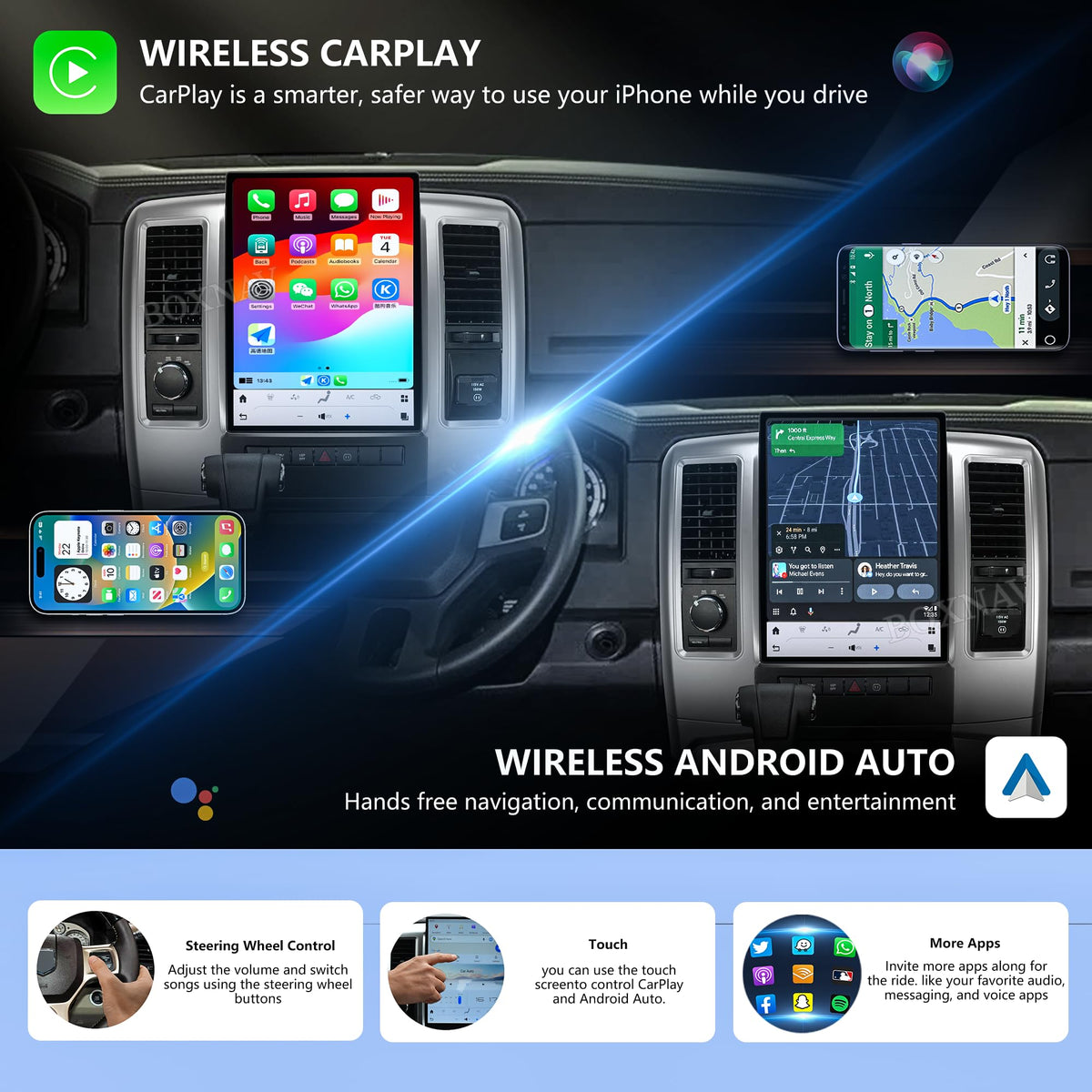 14.4 Inch Android 13 Car Radio for Dodge RAM 2008 2009 2010 2011 2012 Truck Stereo Replacement Vertical Touch Screen Upgrade Support GPS Navigation Carplay Android Auto