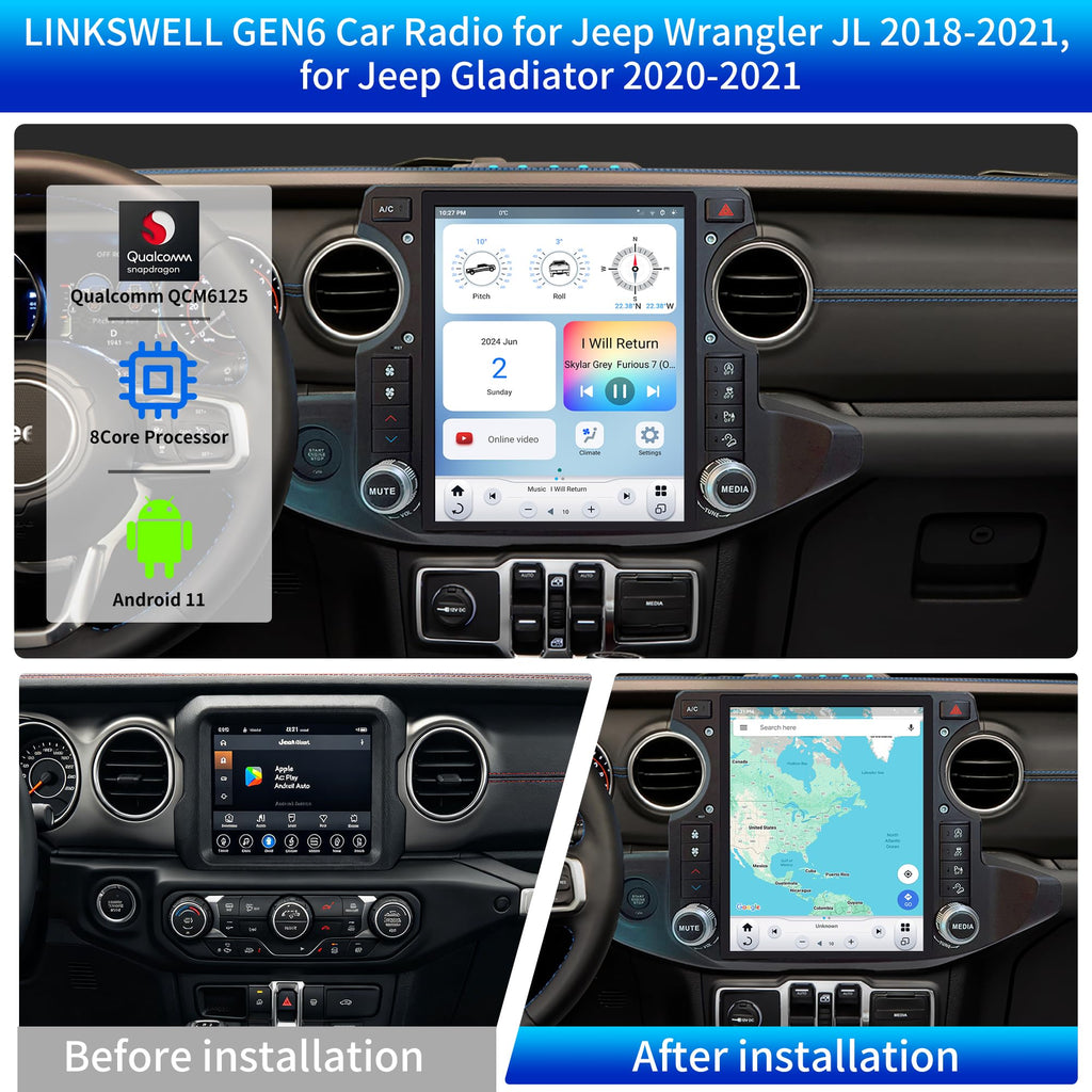 LINKSWELL GEN6 Car Radio for Jeep Wrangler JL Gladiator JT 2018-2021