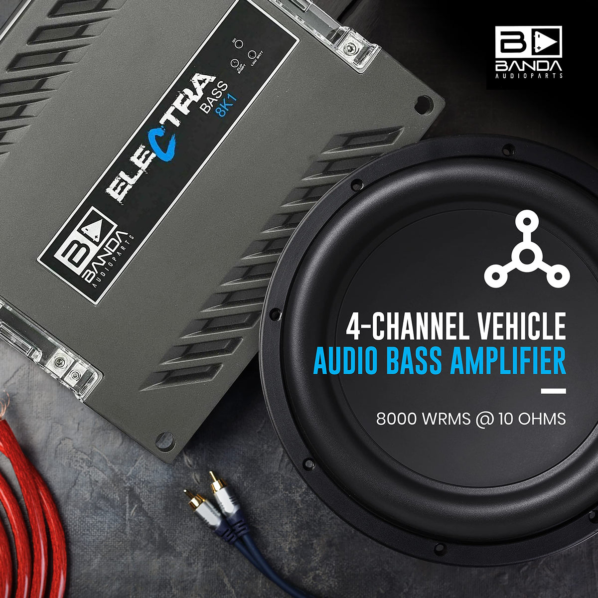 Electra 1-Channel Vehicle Audio Amp - 8000WRMS D Class High-Powered Mono Amplifier w/Subsonic Filter & Low Pass Filter Stable at 1Ohm, LED Indicators, Sound Specialization - Banda 8K1