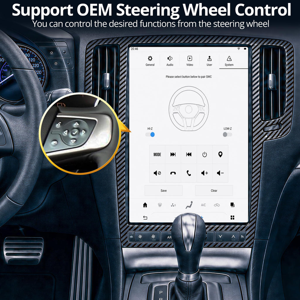 AuCar 14.4 Inch Touch Screen Android 13 Car Radio for Infiniti G37 2007-2013 Head Unit GPS Navigation Wireless Carplay Android Auto Stereo Multimedia Player 8GB RAM 128GB ROM, Carbon Fiber Trim