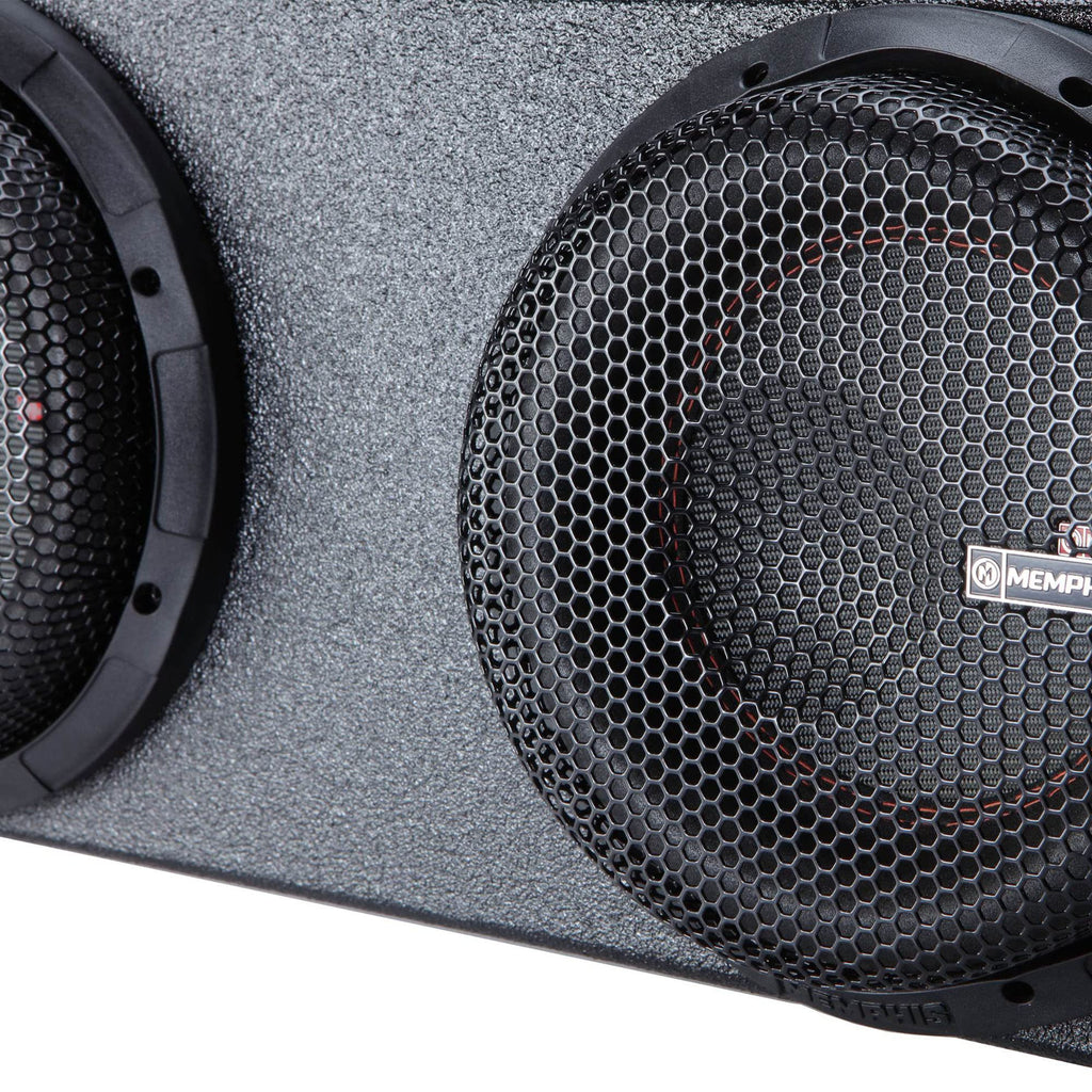 Memphis MJMEFORD8D1V2 Ported Enclosure with Two 8" MOJO subwoofers Compatible with Select 2009-up Ford Trucks with MJP1500.1 Monoblock Amplifier and Amp Wiring Kit