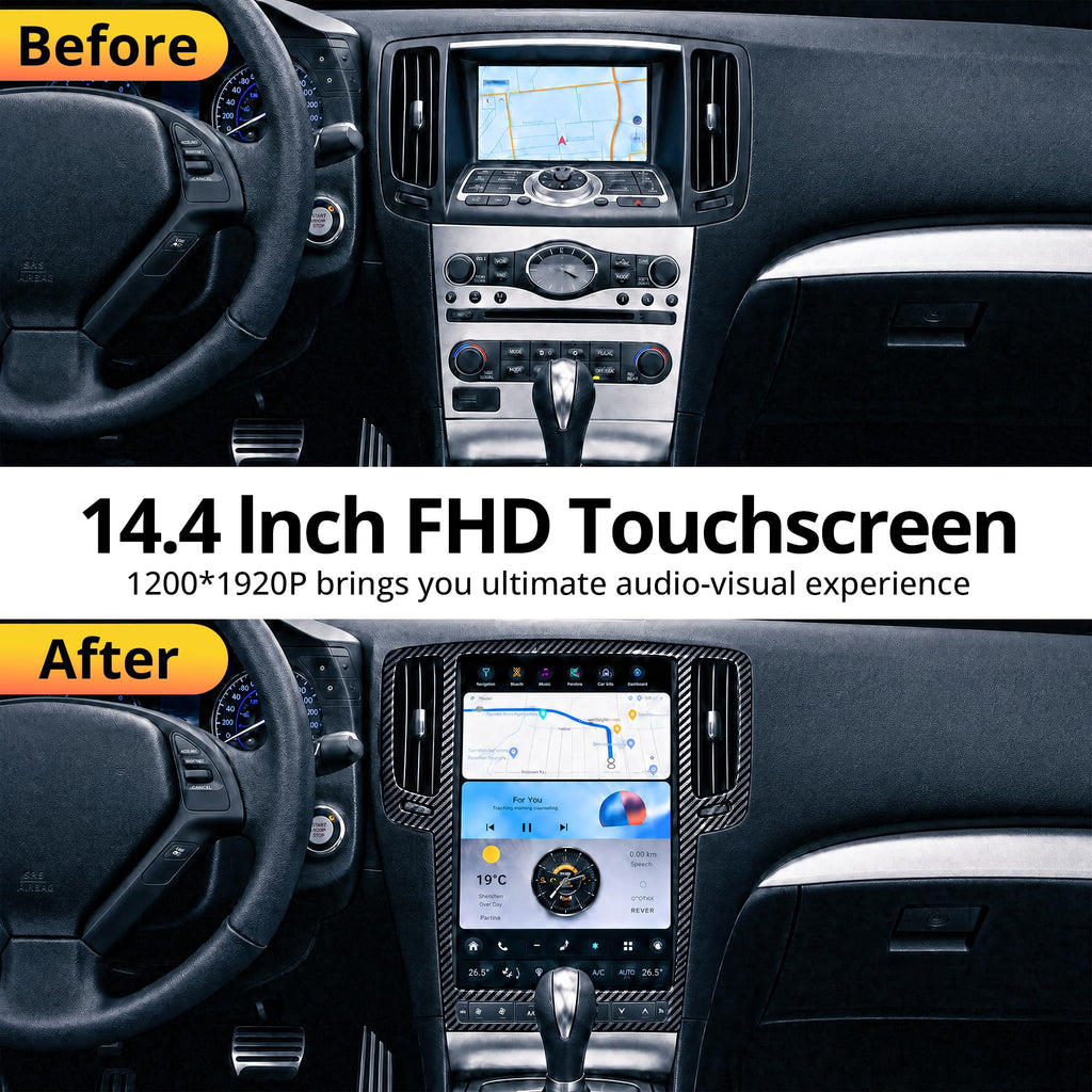 AuCar 14.4 Inch Touch Screen Android 13 Car Radio for Infiniti G37 2007-2013 Head Unit GPS Navigation Wireless Carplay Android Auto Stereo Multimedia Player 8GB RAM 128GB ROM, Carbon Fiber Trim