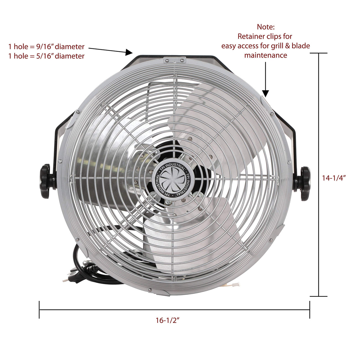 TPI Corporation U12-TE Industrial Wall Mount Ceiling Fan — 3 Speed Single Phase Commercial Fan for Workstation — 12” Hanging Metal Fan — 120v, Gray