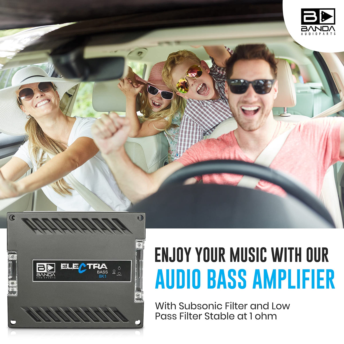 Electra 1-Channel Vehicle Audio Amp - 8000WRMS D Class High-Powered Mono Amplifier w/Subsonic Filter & Low Pass Filter Stable at 1Ohm, LED Indicators, Sound Specialization - Banda 8K1