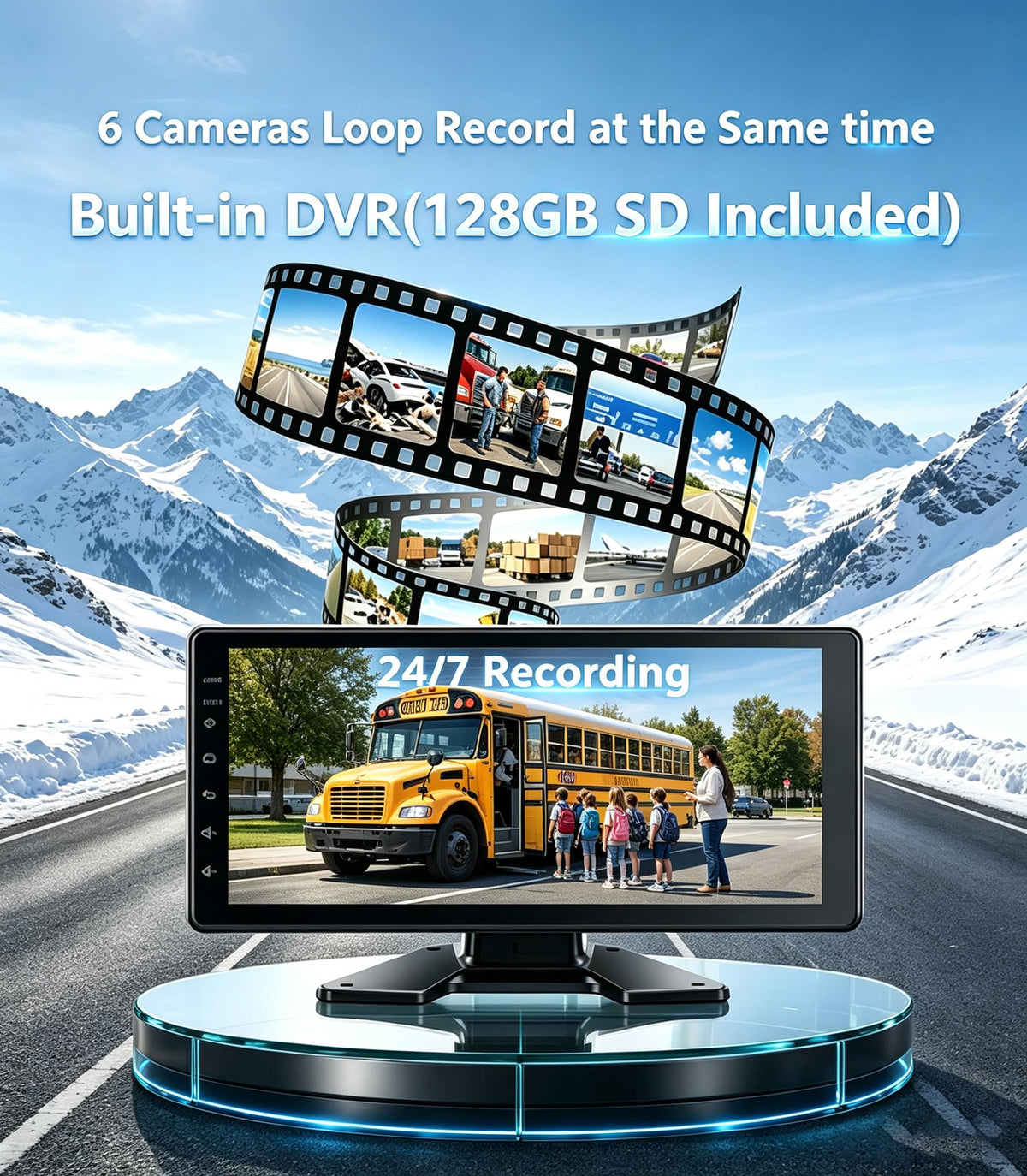 11-Inch 6 Split Touchable 128GB Large Audio Screen 1080P Backup Camera Monitor & Built-in DVR Video Recorder for RV Truck Trailer Rear Side Front Reversing View Wired System Image Waterproof DCM06